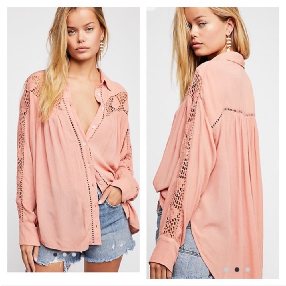 Free People Katie Bird Crochet Inset Top Sz S